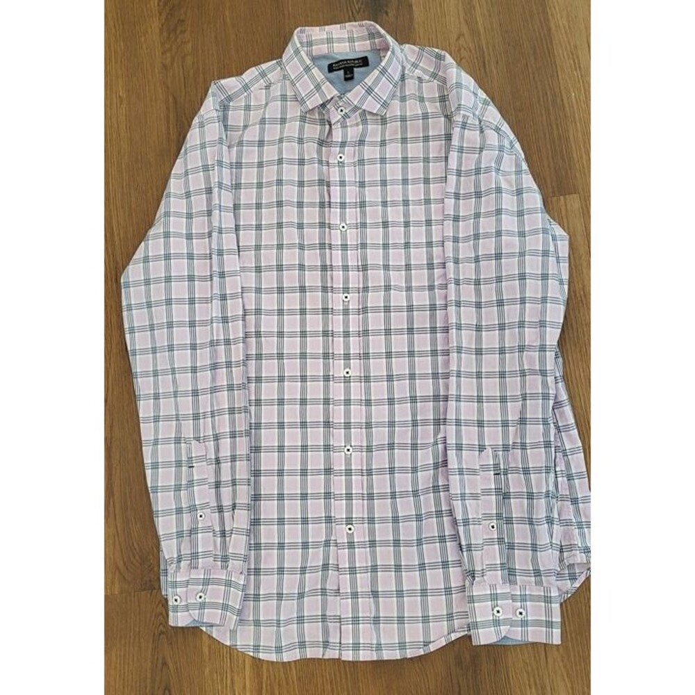 Banana Republic Soft Wash Tailored Slim Fit Shirt Mens L Pink Navy Plaid Cotton
